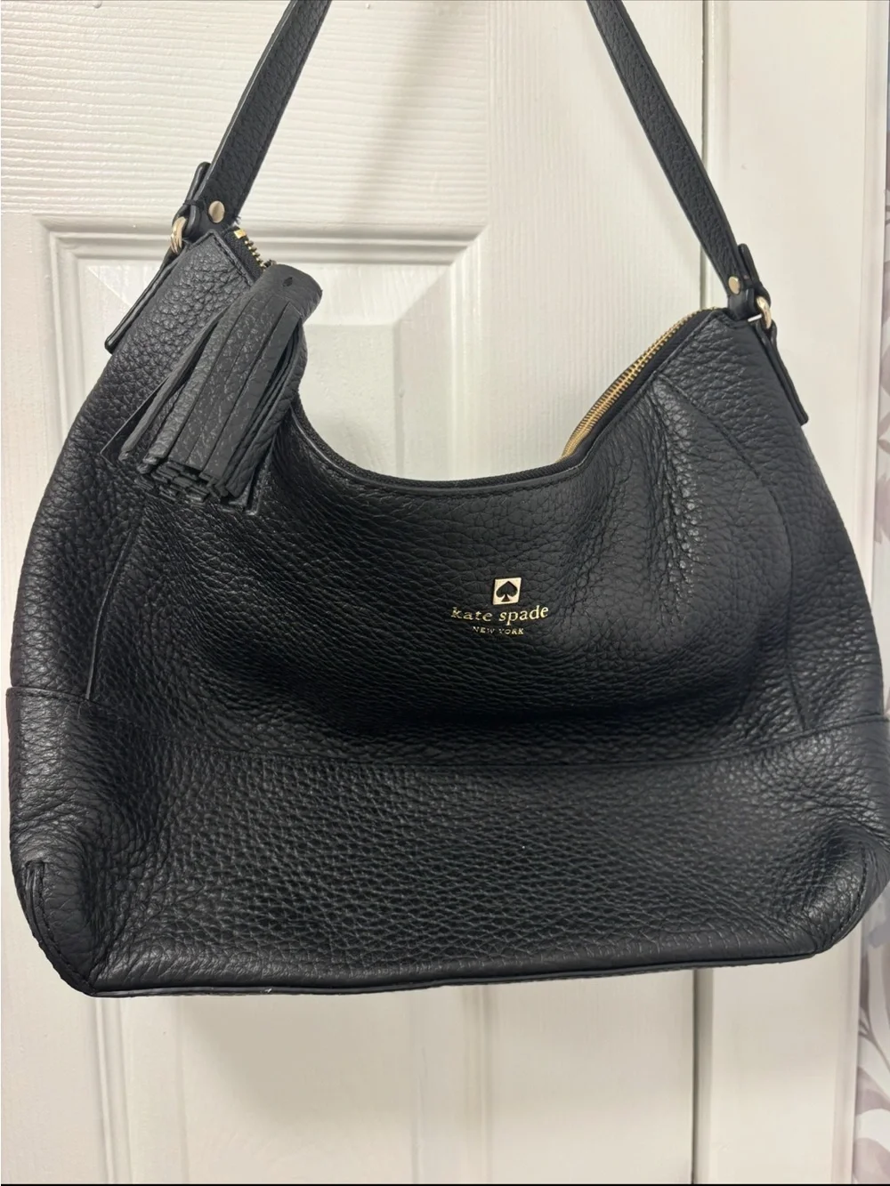 kate spade Black Pebbled Leather Shoulder Hobo with Tassel